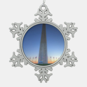 Washington Monument with Orange Sunset Snowflake Pewter Christmas Ornament