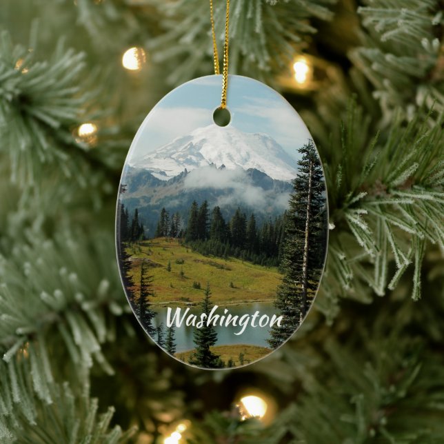 Washington Mount Rainier Holiday Ceramic Ornament (Tree)