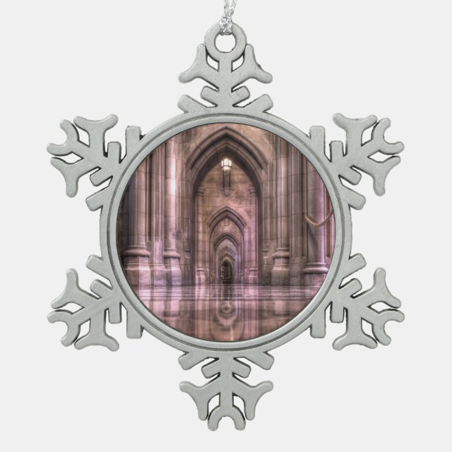 Washington National Cathedral Reflections Snowflake Pewter Christmas Ornament (Front)