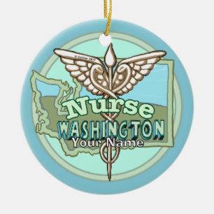 Washington Nurse Caduceus Ceramic Ornament