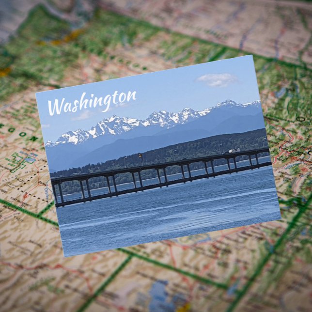 Washington Olympic Mountains and Hood Canal Travel Postcard (In Situ Map)