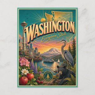 Washington Retro Travel Souvenir Postcard