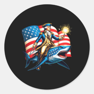 Washington Riding Shark Funny July 4th American Fl Classic Round Sticker