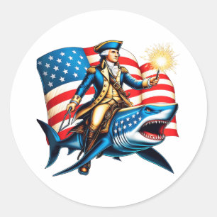 Washington Riding Shark Funny July 4th American Fl Classic Round Sticker