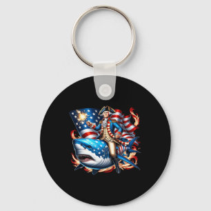 Washington Riding Shark Funny July 4th American Fl Key Ring