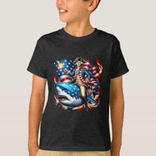 Washington Riding Shark Funny July 4th American Fl T-Shirt