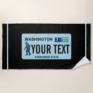 Washington Sasquatch License Plate Beach Towel