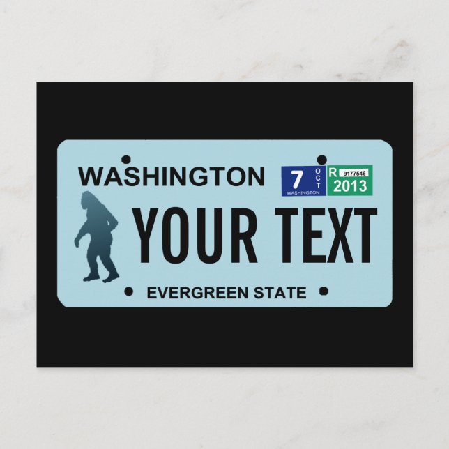 Washington Sasquatch License Plate Postcard (Front)