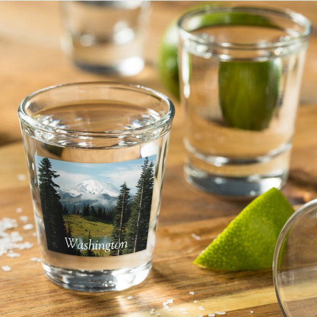 Washington Scenic Mount Rainier Landscape Photo Shot Glass (In Situ)