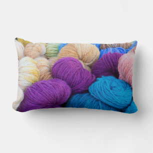 Washington, Seabeck. Balls of colourful yarn Lumbar Cushion