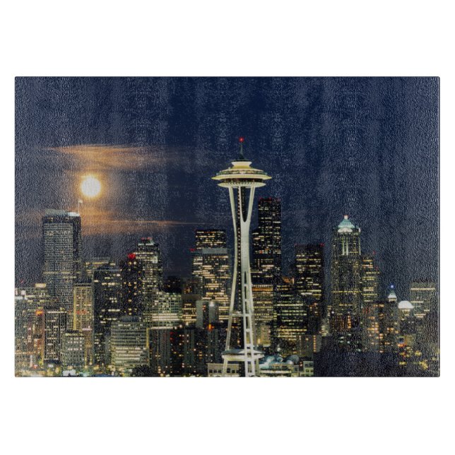 Washington, Seattle, Skyline at night from Kerry 1 Cutting Board (Front)