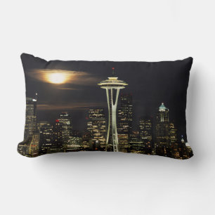 Washington, Seattle, Skyline at night from Kerry 2 Lumbar Cushion