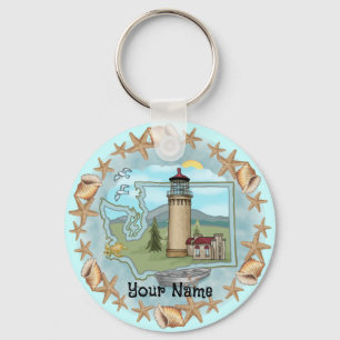 Washington Shells Lighthouse  Key Ring