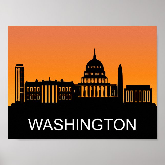 Washington silhouette, summer sunset illustration poster (Front)
