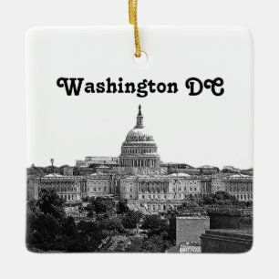 Washington Skyline Etched Ceramic Tree Decoration