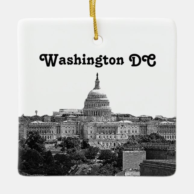 Washington Skyline Etched Ceramic Tree Decoration (Front)