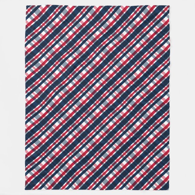 Washington Sports Fan Blue White Red Plaid Fleece Blanket (Front)