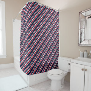 Washington Sports Fan Blue White Red Plaid Shower Curtain