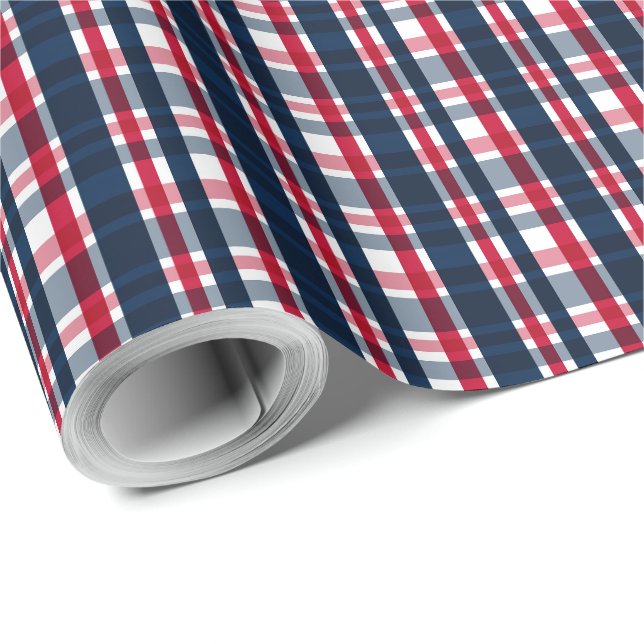 Washington Sports Fan Blue White Red Plaid Wrapping Paper (Roll Corner)