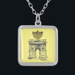 Washington Square NYC Menorah Hanukkah Necklace<br><div class="desc">Necklace features an original pen-and-ink and marker illustration of New York City's Washington Square Arch,  "dressed up" for Hanukkah with a menorah. Printed on a yellow background. Perfect as a Hanukkah gift for anyone who loves NYC!</div>