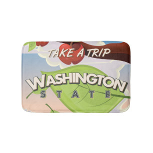 Washington State Apple tree Travel Poster Cartoon. Bath Mat