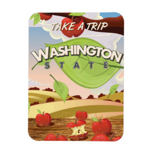 Washington State Apple tree Travel Poster Cartoon. Magnet