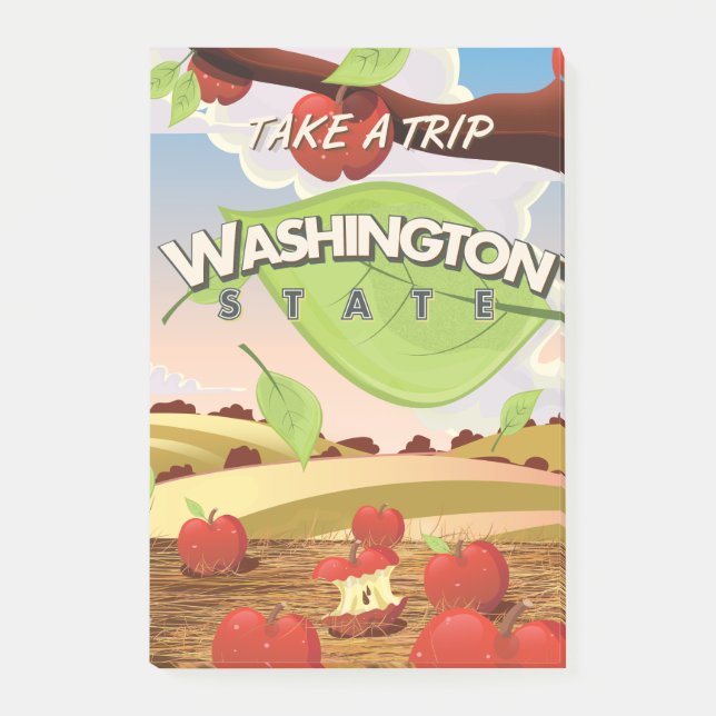 Washington State Apple tree Travel Poster Cartoon. Post-it Notes (Front)
