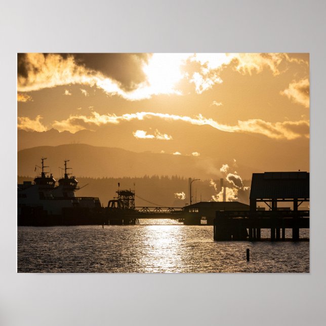 Washington State Ferries At Sunset Photography Poster (Front)