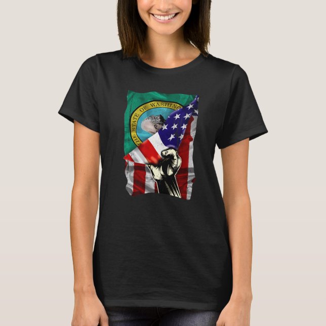 Washington State Flag Distressed US American Patri T-Shirt (Front)