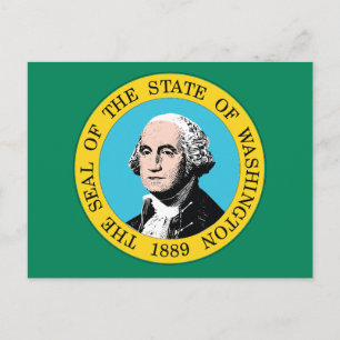 Washington State Flag Green Field Portrait 1889 Postcard