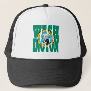 Washington state flag text trucker hat