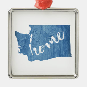 Washington State Home Wood Grain Metal Ornament