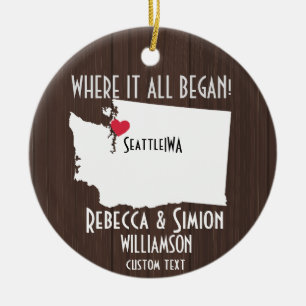 Washington State Love Custom Map New Couple  Ceramic Ornament