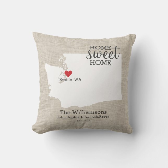 Washington State Love Home Sweet Home Custom Map Cushion (Front)
