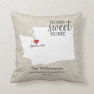 Washington State Love Home Sweet Home Custom Map Cushion