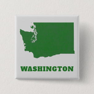 Washington State Map Green and White Square Button