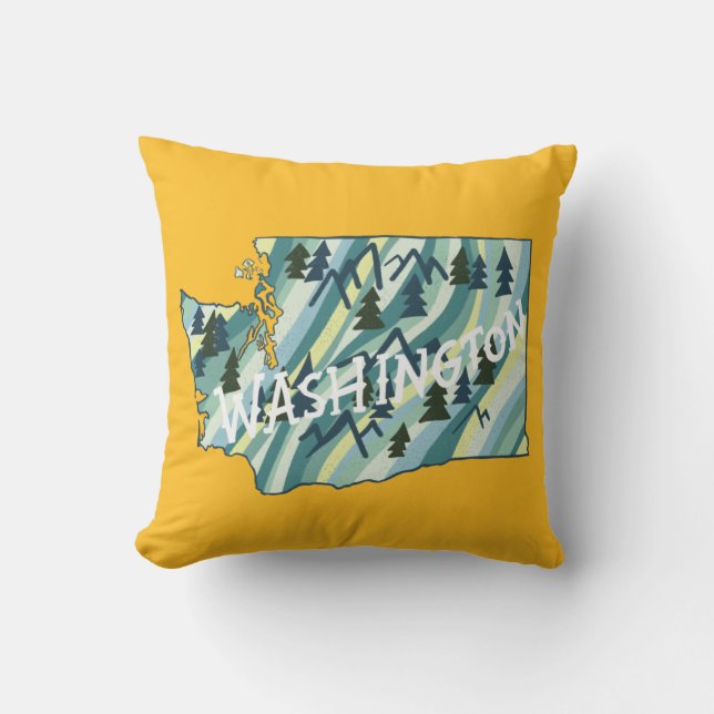 Washington State Map Illustration Cushion (Front)