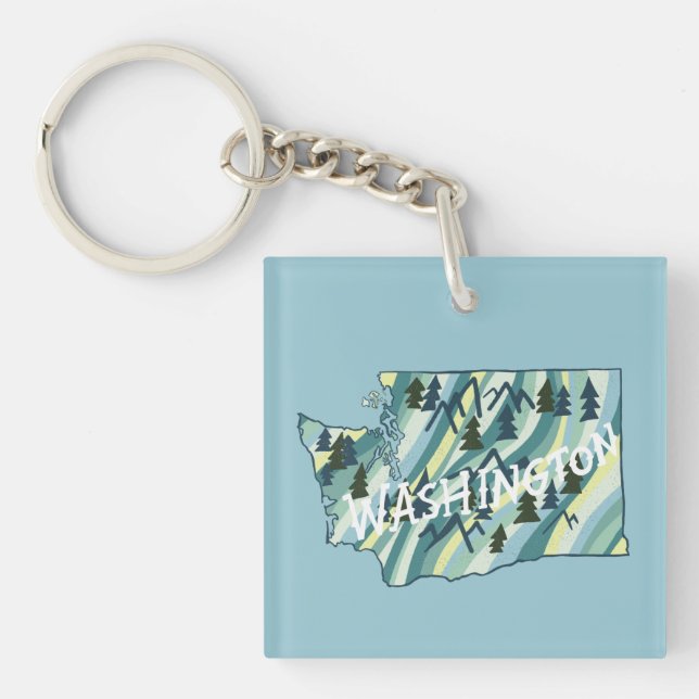 Washington State Map Illustration Key Ring (Front)