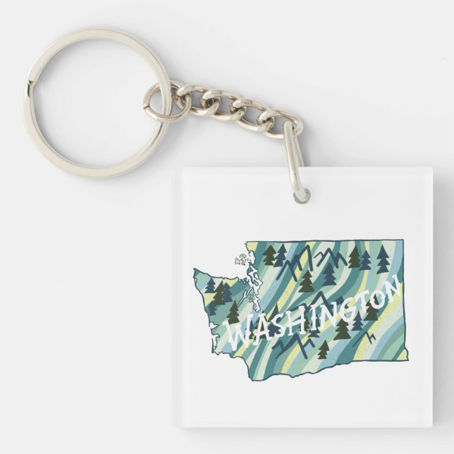 Washington State Map Illustration Key Ring (Front)