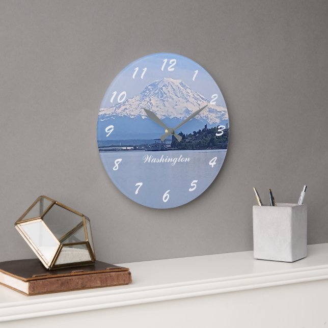 Washington State Mount Rainier and Puget Sound Large Clock (Office)