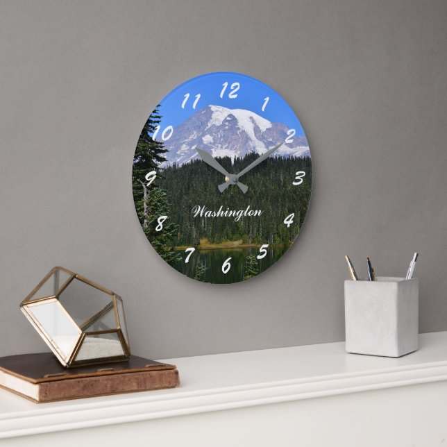 Washington State Mount Rainier Photo Large Clock (Office)