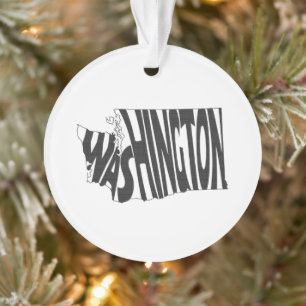 Washington State Name Word Art Black Ornament
