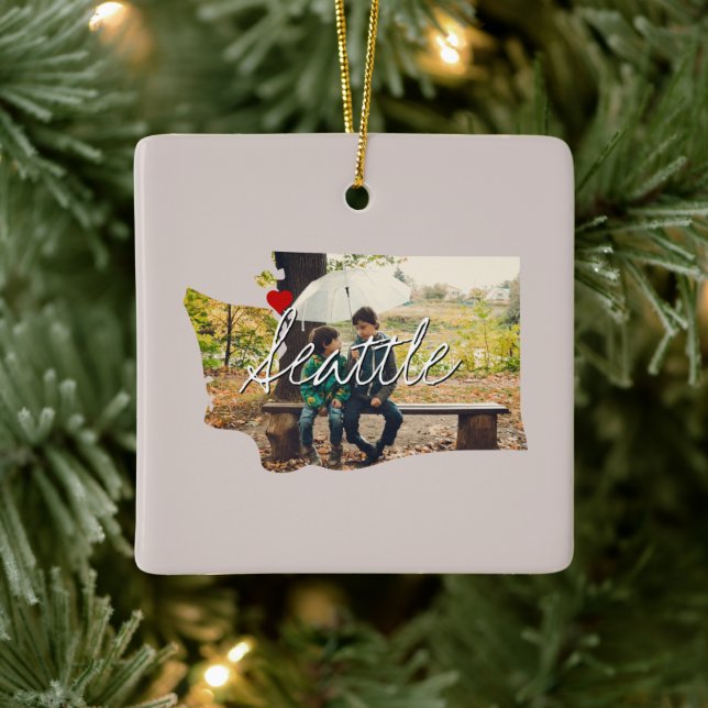 Washington State Photo insert and town name Ceramic Ornament (Tree)