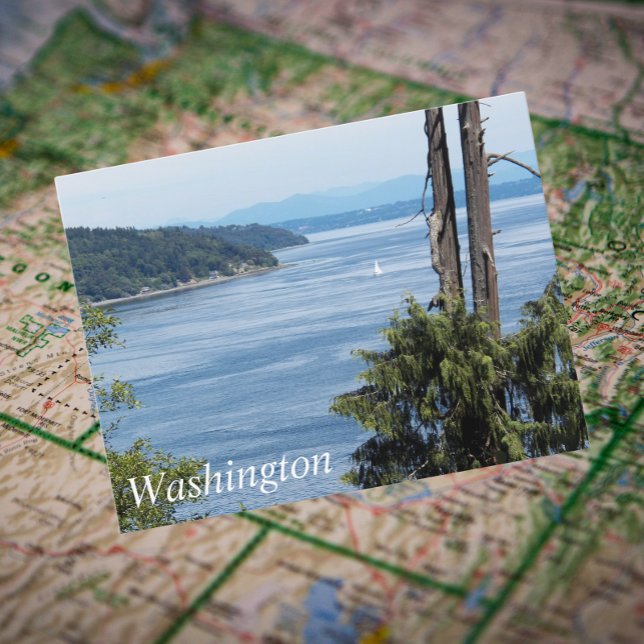 Washington State Puget Sound Travel Photo Postcard (In Situ Map)