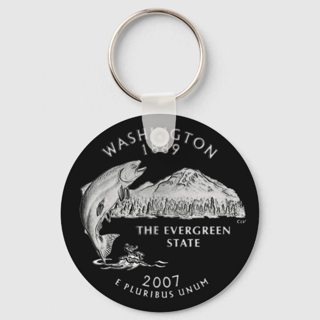 Washington State Quarter Black Background Key Ring (Front)