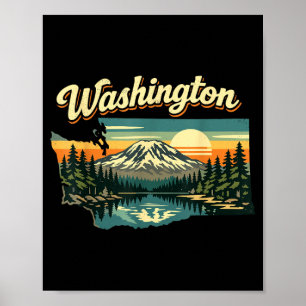 Washington State Sunset Mountain Forest Lake Scene Poster