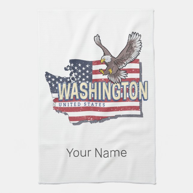 Washington State United States Map USA Souvenir Tea Towel (Vertical)