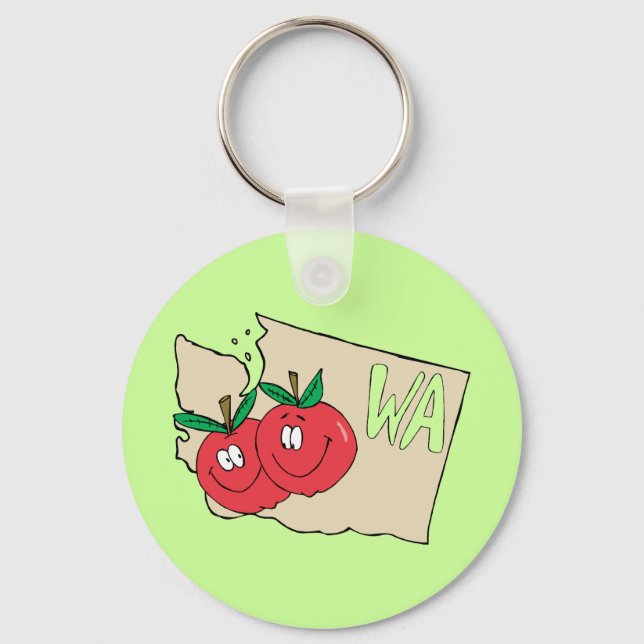 Washington State WA Cartoon Map with Apple Art Key Ring (Front)