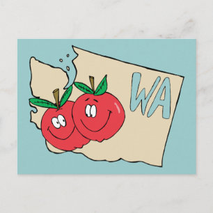 Washington State WA Cartoon Map with Apple Art Postcard