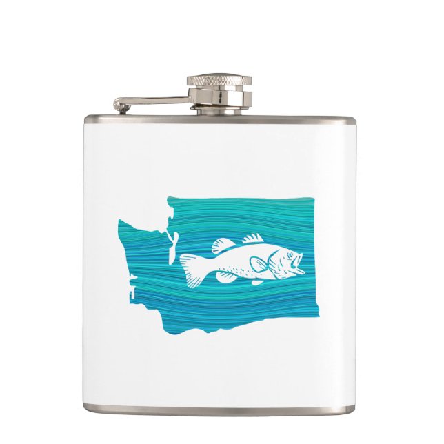 Washington State Wave Fishing Hip Flask (Front)
